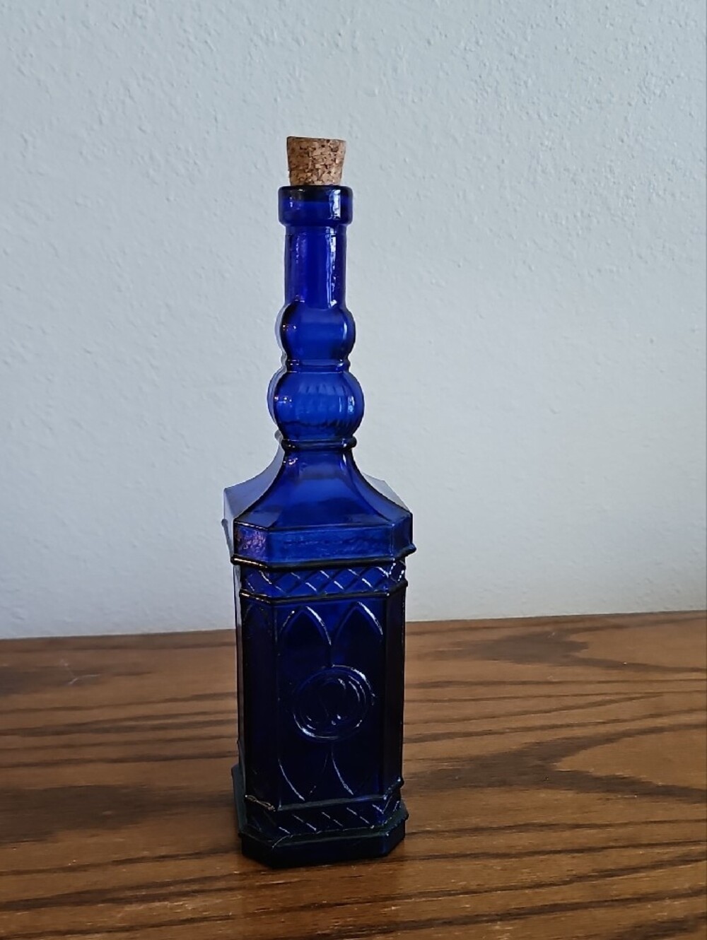 Cobalt Blue Decorative Glass Bottle with Cork Stopper Tote 8 - Picture 5 of 9